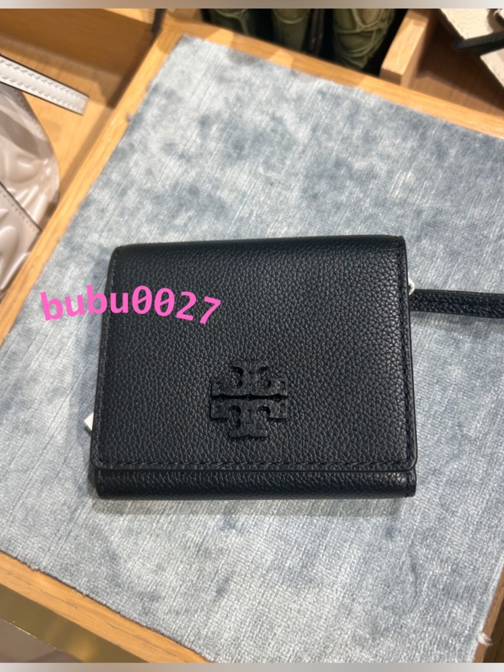 NWT🧡Tory Burch Thea Black Pebbled Leather Tri-Fold Compact Small Wallet 169967